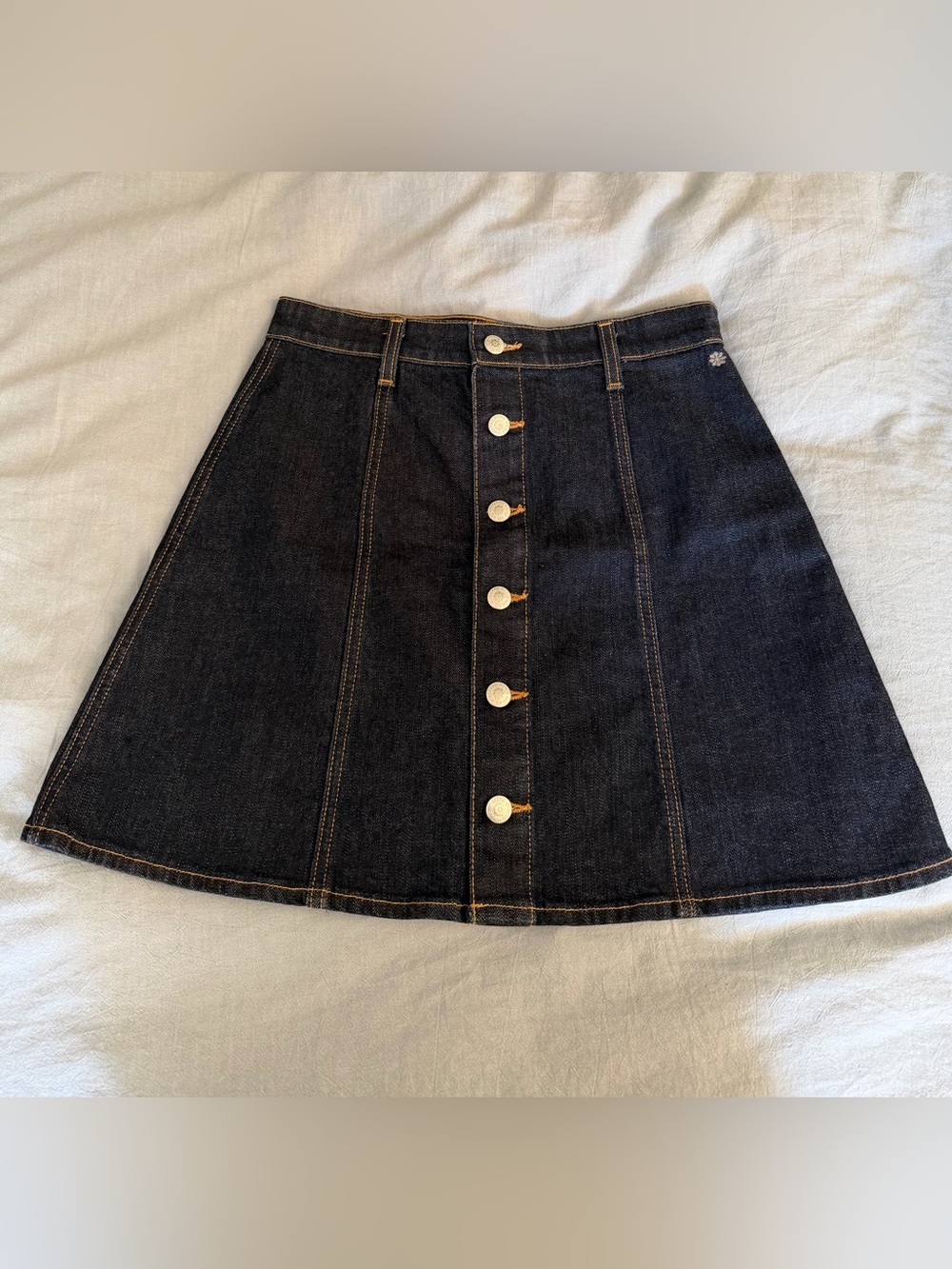 Dark Denim Button-Front A-Line Skirt